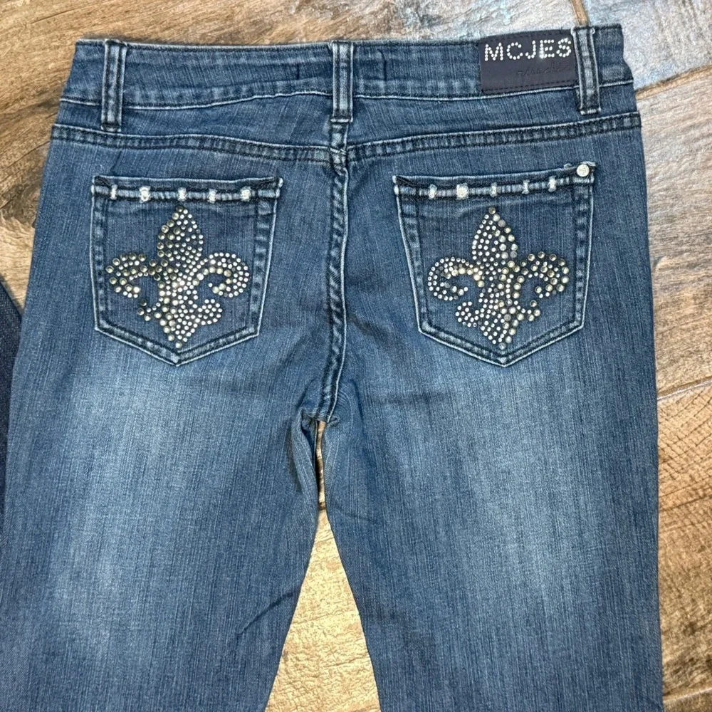 Miss Chic Y2K Rhinestone Fleur De Lis Denim Jeans Bundle, Dark & Med Wash, 7 - Picture 6 of 8